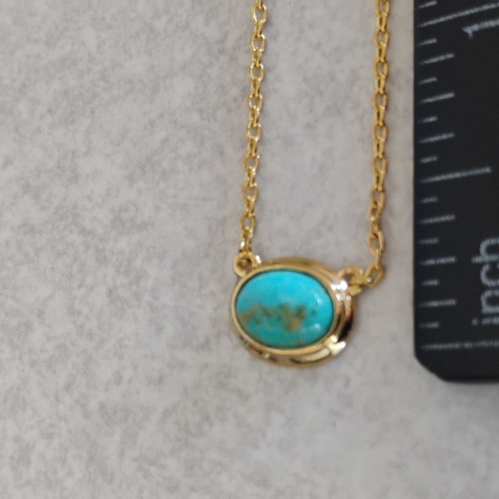 Genuine Turquoise On Gold Over Sterling Silver Necklace - Picture 6 of 11